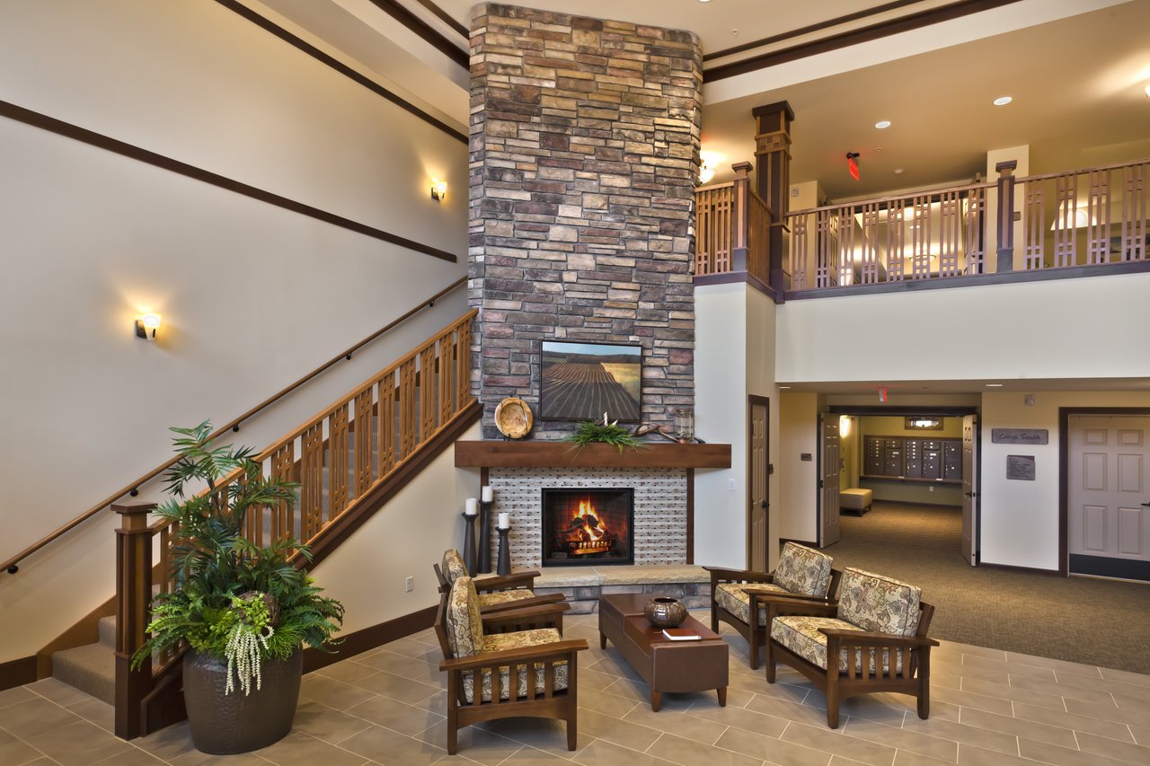 lobby with fireplace