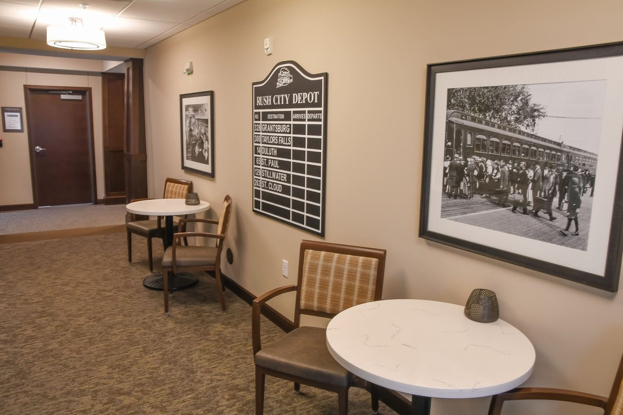 hallway with chairs
